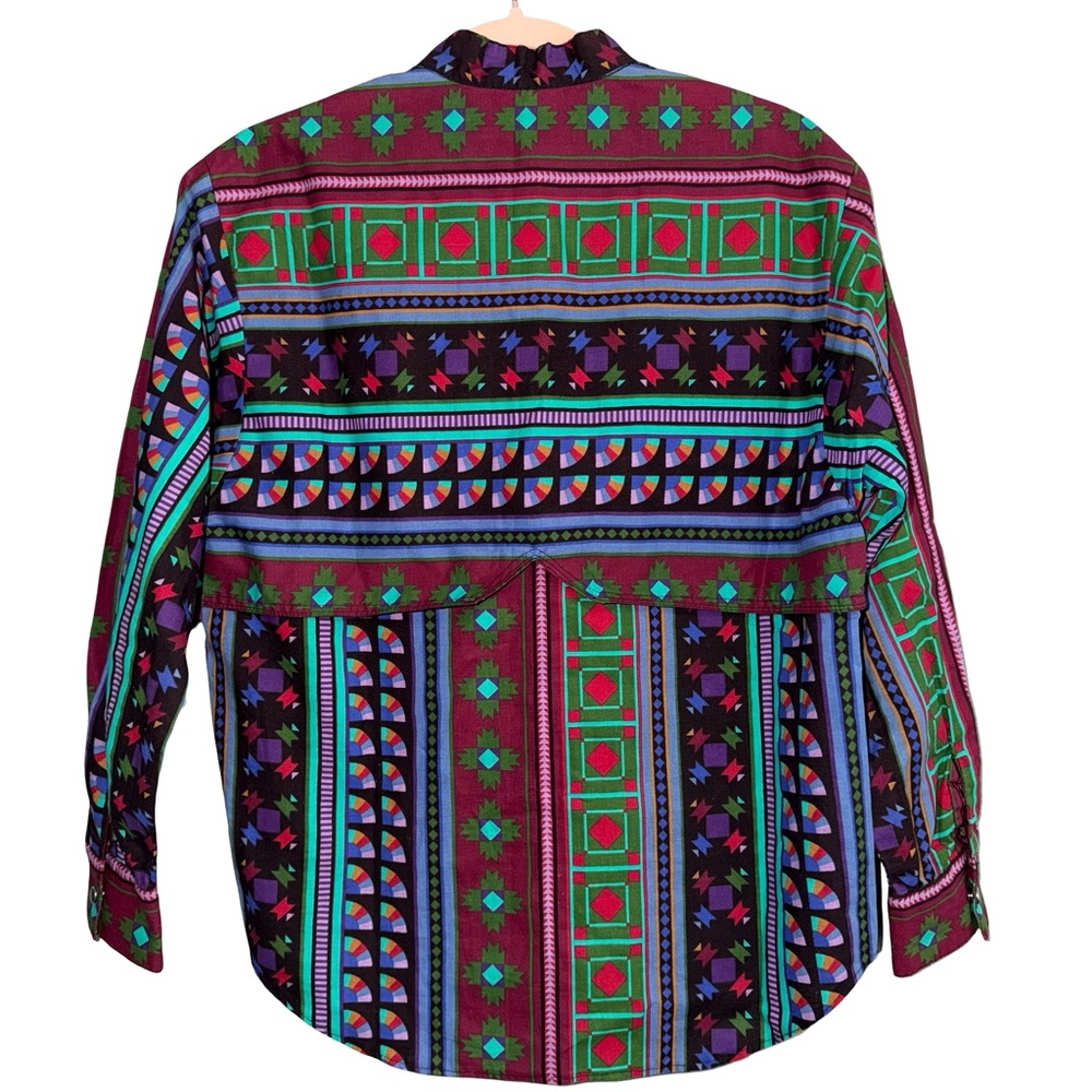 Handmade Southwestern Aztec print western pearl snap shirt - Picture 6 of 7